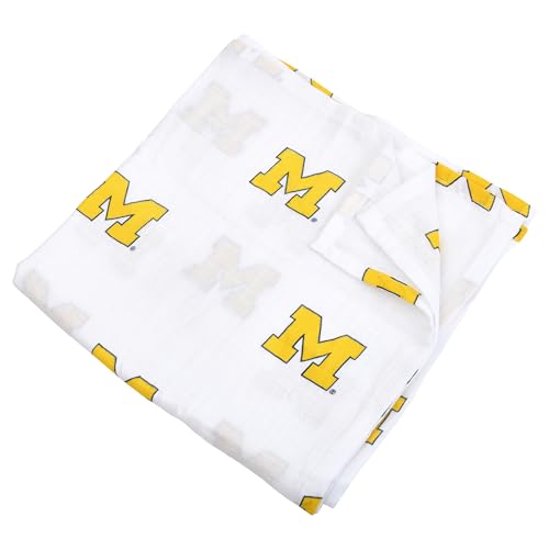 Image of Three Little Anchors University of Michigan Muslin Swaddle Blanket – Officially Licensed Wolverines Baby Blanket, Cotton, Large 47x47 Inch Newborn Swaddle, UM