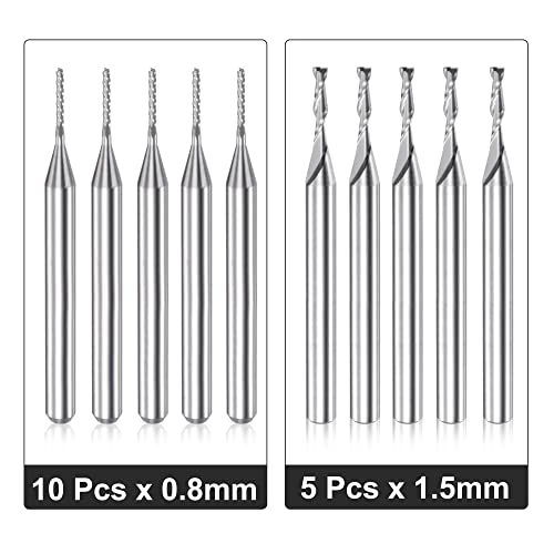 Image of uxcell End Mill Engraving Bit Set, 1 /8 inch Shank 0.8mm 1.5mm Dia, Solid Carbide Spiral Upcut Milling Cutter CNC Router Bits for PCB Acrylic PVC MDF Wood 15pcs
