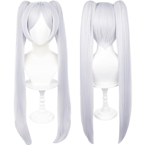 Parrucca Cosplay Sousou Pigtail Bianca Capelli Lunghi Lisci Con Frangia Coda di Cavallo Parrucche Costume per Donne Halloween