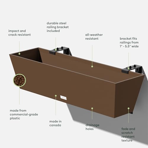 Image of Veradek Pure Series Railing Planter - Tapered Window Box with Bracket