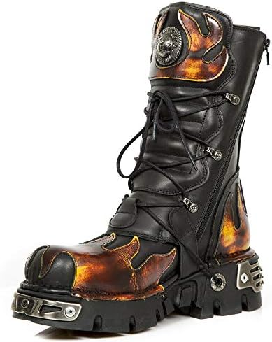 New Rock 591-S1 Red Flame Boots Metal Black Leather Heavy Punk Gothic Boots 40 | Image 4