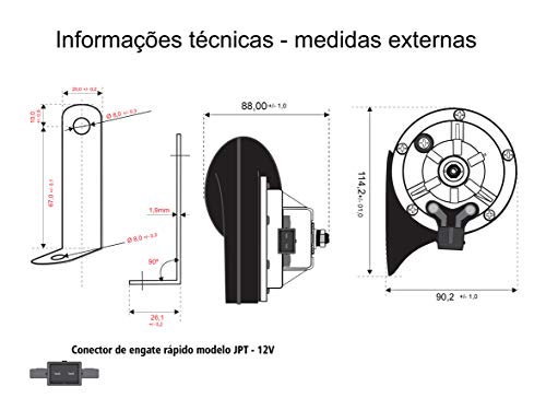 Buzinas Eletromagnética dupla 410Hz L e 490Hz H 12V. Conector JPT - B48F BZM