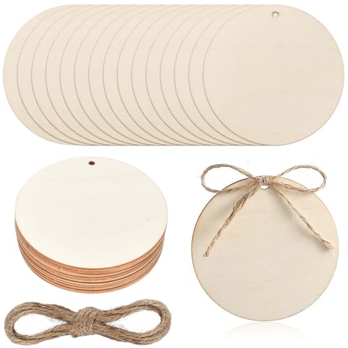 30 Pezzi Dischi di Legno Rotondi, Compensato Rotondo con Foro, 10 cm - Tronchi Circolari per Artigianato, Pittura, Decorazioni