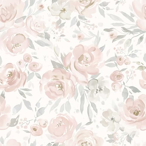Heroad Peel and Stick Wallpaper Floral Wallpaper Pink Flower Contact Paper Rose Removable Self-Adhesive Wall Paper for Cabinets Bedroom Bathroom Stick on Walls Papel Tapiz para Pared 17.3x78.7
