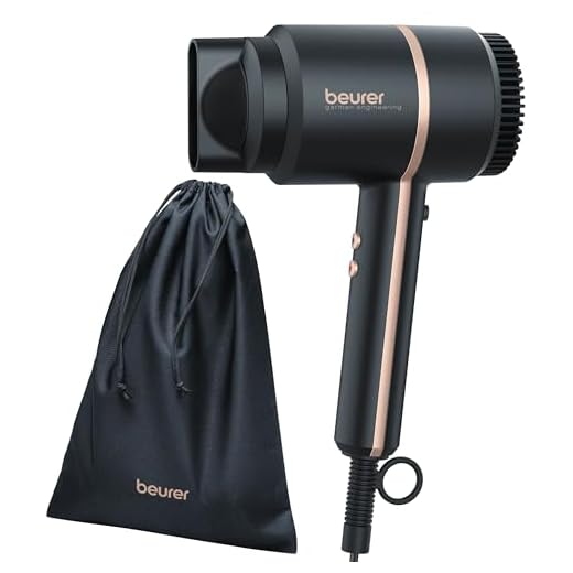 Beurer HC 35 Haartrockner, kompakter Föhn mit Ionenfunktion für glänzendes & geschmeidiges Haar, inkl. Stylingdüse, leistungsstarke 1600-2000 Watt, elegante LED-Anzeige, Aufbewahrungstasche, schwarz