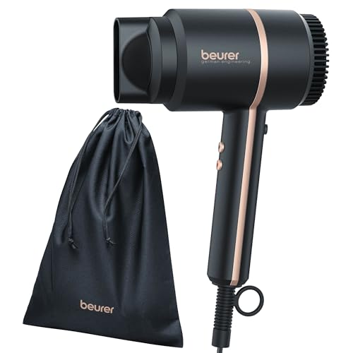 Beurer HC 35 Haartrockner kompakter Föhn mit Ionenfunktion für glänzendes & geschmeidiges Haar inkl. Stylingdüse leistungsstarke 1600-2000 Watt elegante LED-Anzeige Aufbewahrungstasche schwarz