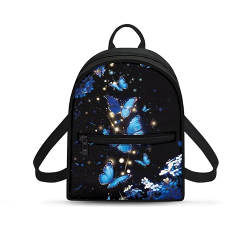 HUGS IDEA Blue Butterfly Backpack for Women Cell Phone Backpack Small Travel Backpack Womens Shoulder Bag Mini Daypack for Travel Party Casual Makeup Backpack for Girls