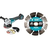 Makita XAG04Z 18V LXT® Lithium-Ion Brushless Cordless 4-1/2” / 5' Cut-Off/Angle Grinder, Tool Only with E-23313 4-1/2' Diamond Blade, Segmented Turbo, General Purpose