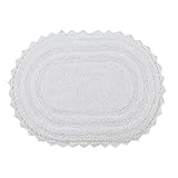 Better Trends Lilly Crochet 17x24 Oval Bath Rugs & Reversible Bath Rugs, Bath mats for Bathroom, Luxurious 100% Cotton Bath Rug & Water Absorbent Bathroom Mat- White Bath Matt
