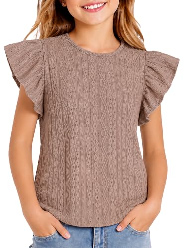 Image of Girls' Summer Shirts Cute Tops Ruffle Sleeve Crew Neck Casual Tees