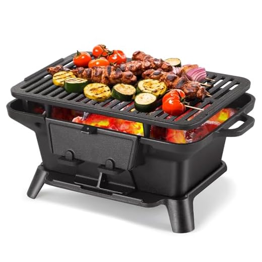 Hibachi Grill Outdoor, Portable Mini Charcoal Grill, Pre-Seasoned Cast Iron, Small Japanese Yakitori Tabletop Skillet Grill Stove for Outdoor Camping