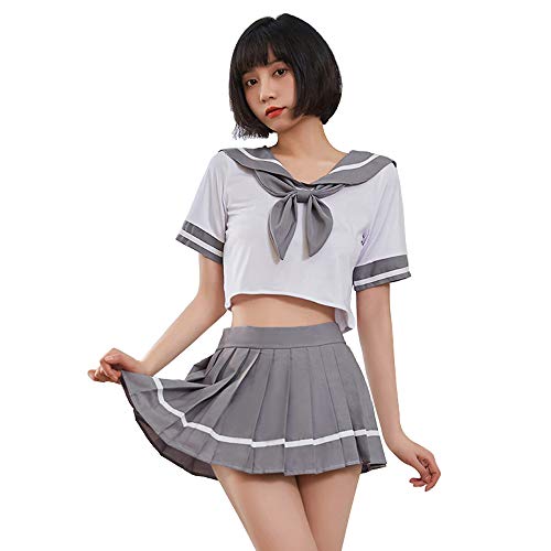 SINMIUANIME Lingerie sexy pour femme JK uniforme cosplay lingerie japonaise marin doux mignon costume étudiant, Blanc/gris, Free size