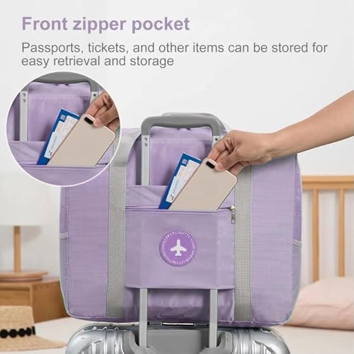 Image of CAVALO Be Unique Travel Bags for Luggage Spacious with Pockets Foldable Weekender Zipper Duffle Bag, Stylish Handbag Carry on Trolley Bag Waterproof Nylon Purple 44 x 18 x 35 cm