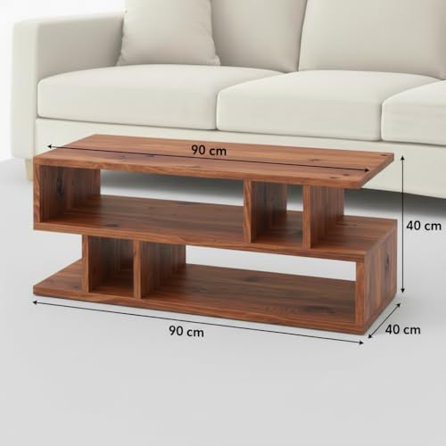 Image of FURLAY Zentro Woodland Coffee Table for Living Room, Modern Engineered Wood Center Table with Multi-Level Open Storage Shelves, 90 x 40 x 40 cm (FWCT2-Woodland)