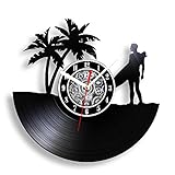The Geeky Days Surfing Beach Vinyl LP Record Wall Clock Battery Silent Quartz Hawaii Surfing Water Sport Surfboard Modern Carved Retro Album 12inch Hanging Watch Surfer Gift