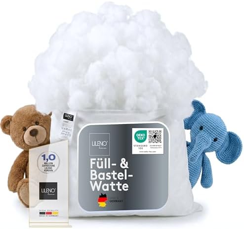 LILENO HOME Füllwatte 3kg im praktischen Vlies Beutel - Füllmaterial | Füllwatte für Kuscheltiere, Kissen, Basteln - Kissen Füllung waschbar bis 95 °C - perfekt als Watte o. Bastel