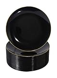 Nervure 100 Pieces Black Plastic Plates - 7.5inch Black with Gold Rim Plates - Gold Plastic Plates -...