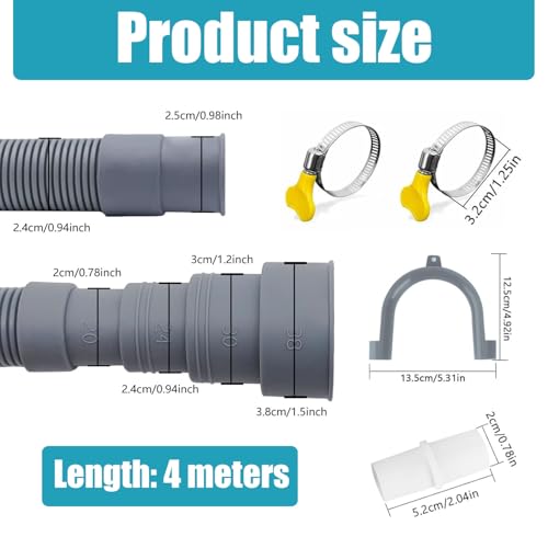 Ablaufschlauch Waschmaschine, 4M blaufschlauch Verlängerung, Waschmaschinenschlauch Verlängerung, inkl Schlauchverbinder und Schlauchschellen, für Waschmaschine Geschirrspüler