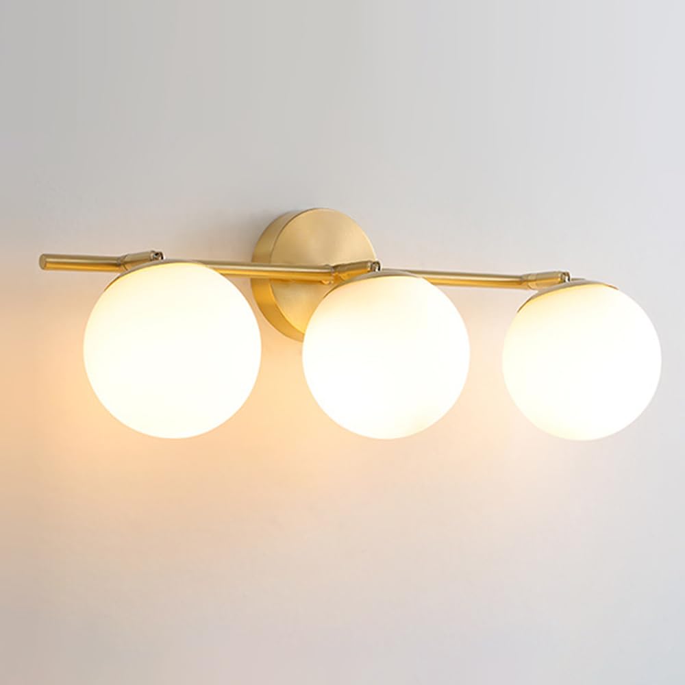 KXEcoLife Spherical Bathroom Wall Light Copper Vanity Lights Over Mirror Sconce Adjustable Angle Mounted Lamp Globe E27 Lighting Fixtures Mid Century Modern