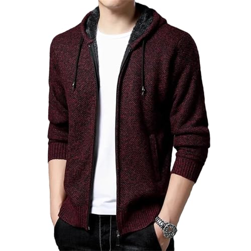 Men Hooded Knitted Cardigan Slim Solid Color Warm Casual Lapel Outerwear
