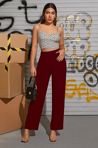 Image of Lycra Trouser for Women - Straight Fit Ankle Length Formal Pant for Office & Casual Wear, Classy Solid Pattern & Plain Design, Comfortable & Stretchable (in, Numeric, 34, Maroon)