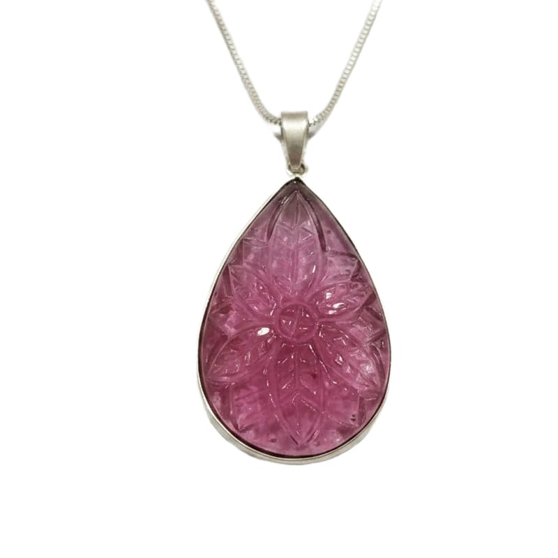 Pendentif en quartz rose naturel taillé en poire avec sa chaîne de 45 cm pour sublimer vos tenues