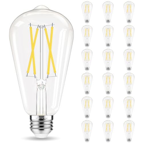 GvvooHome Edison Bulbs 60 watt Equivalent LED, E26 Bulb Non-Dimmable, Cool White 4000K, ST58 Vintage Light Bulbs, 90+ CRI, 6W 600LM, E26 Medium Base, Clear Glass, 18 Pack