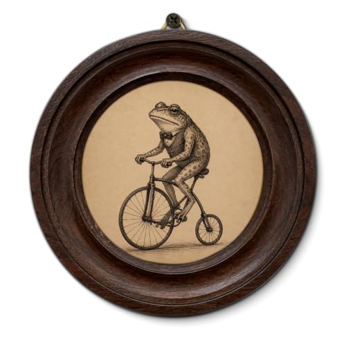 Vintage Frog Round Wall Art with Bicycle Toad Decor
