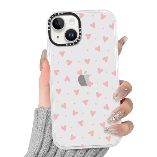 Yirlbey Trasparente Cover per iPhone 14/iPhone 13 6,1', Aesthetic L'amore Motivo Cuore Disegni per Donne,Silicone Custodia Telaio in TPU Flessibile e Retro in PC Protettiva Case per iPhone13,Rosa