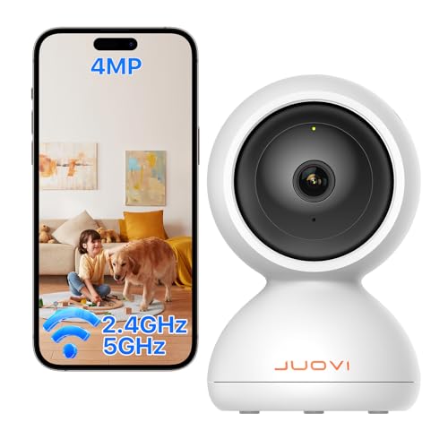 JUOVI Telecamera di Sicurezza da 4MP, 2,4/5 GHz WiFi, Sicurezza Domestica a 360° con App, Rilevamento e Tracciamento del Movimento, Visione Notturna, Audio a 2 vie, Modalità Privacy (Bianco)