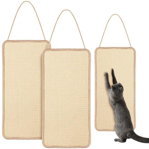 Dansydaisy 2 Pack Sisal Door Cat Scratching Mat Double Use Hanging Scratcher Wall Floor Mount Cat Scratch Mat Kitty Scratching Pad for Indoor Kitten with Hemp Rope 7.87x19.69(Regular Natural)