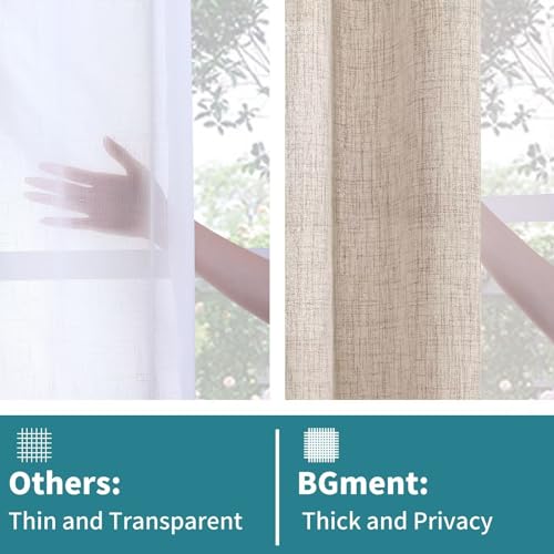 Bgment 048NATURAL5263 Linen Curtains 63 Inches Length 2 Panels For Window, Rod Pocket Back Tab Light Filtering Textured Drapes For Living Room Bedroom Nursery Office Bathroom thumb #4