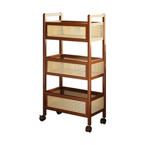 MFRELMNZG Bamboo 3-Tier Rolling Storage Cart with Silent Wheels Narrow Multi-Layer Snack Trolley Rack for Kitchen & Living Room 70cm Stylish nization Solution