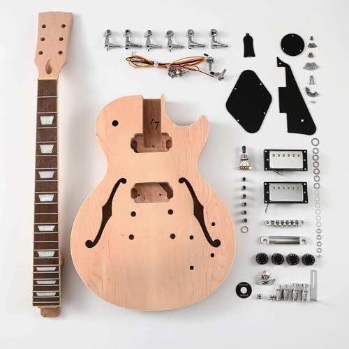 Batking DIY Guitar Kits Build Your Own Unfinished Semi Hollow Electric Guitars Project Package with All Accessories