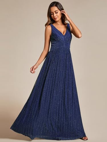 Ever-Pretty Women's Glitter Sleeveless V Neck A-Line Pleated Waist Evening Gowns 021334