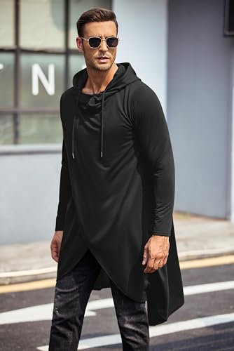 COOFANDY Men's Hooded Poncho Cape Cloak Casual Asymmetric Hem Hoodie Sweatshirts3