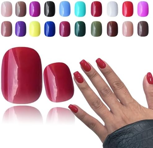 Bellelfin 480pcs Short Press on Nails Round, Full Cover Glossy Fake Nails 20 Solid Colors False Nails Press Ons Artificial Fingernails for Women Girls