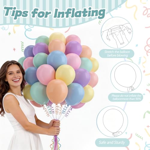 Image of 160 Pack Pastel Balloons 12 Inch Pastel Rainbow Multicolor Macaron Balloons for Party Baby Shower Gender Reveal Easter Decorations