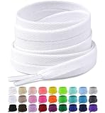 Puzeam 2 Pair Upgrade Tight Weave Flat Shoe Laces for Sneakers 28 Colors 5/16' Wide Replacement Shoelaces for Adults and Kids (Snow White, 120 cm)