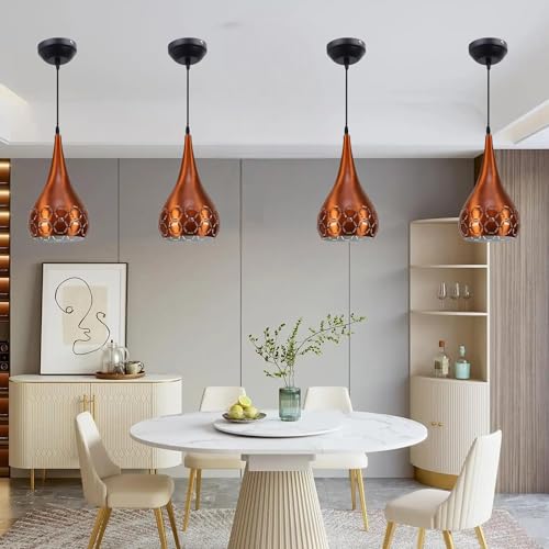 Image of GreyWings Orange Aluminium Hanging Light for Home | Designer Pendant Light with E27 Holder | Modern Ceiling Hanging Lamp for (Bulb is not Included) Small Pack of 3