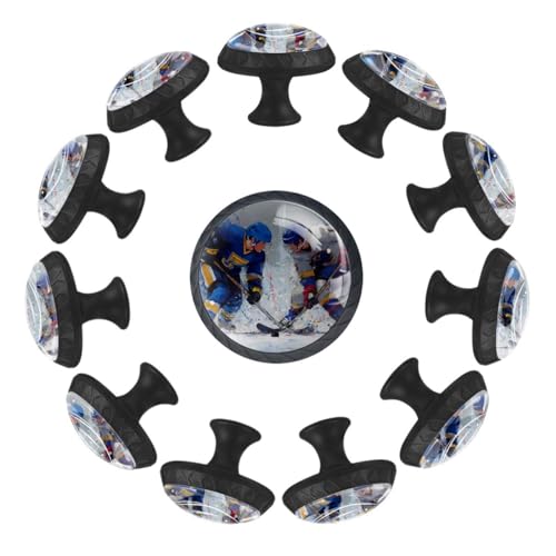 PAFEFO Black Rink Ice Hockey Players (2) Home Use Drawer Knobs, Sturdy Glass Cabinet Pulls with Complete Screws