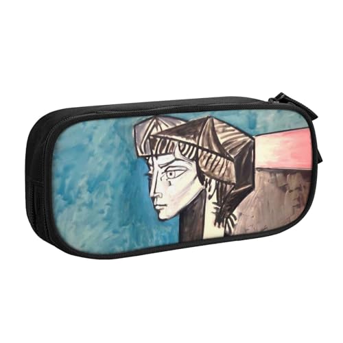 パブロ・ピカソ Pablo Picasso 《手を組み合わせるジャクリーヌの肖像》ペンケース 筆箱 文具ケース おしゃれ 筆袋 鉛筆ケース 鉛筆のサック 中高校生 軽量 収納バッグ 学生 子供 誕生日 入学ギフト 大容量 ダブルレイヤーBlack