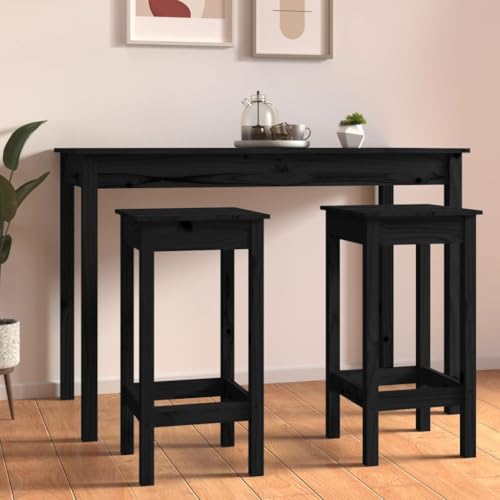 Vorpalize Lot de 2 chaises de bar en pin massif - Noir - 40 x 40 x 78 cm - De qualité supérieure - Pour salle à manger, cuisine, utilisation polyvalente