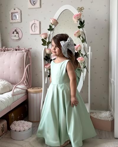 Satin Flower Girl Dress Ball Gown Wedding Pageant Party Gown for Toddler Girls Formal First Communion with Bow2
