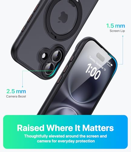 Image of for iPhone 16 Case, Compatible with MagSafe, Slim Shockproof Military-Grade Rugged Protective Case with Stand, Camera Control, Comfort Grip (A-Black, iPhone 16)
