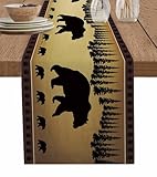 Polar Bear Table Runner, Vintage Animals Pine Trees Country Cotton Linen Table Runners for Dinner, Party, Wedding, Catering Events, Holiday, Farmhouse, Dresser Scarves Decor 13x90 inch
