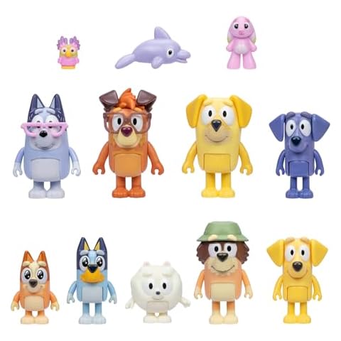 Bluey Super Fan Set, Includes Twelve 2-2.5" Figures, Bingo, Chattermax, Grey Dancer, Floppy Bunny, Lucky, Nana, Jean-Luc Johnny, Lucky's Dad, Joff, Pom Pom & Grandad - 12 Pk | Amazon Exclusive Cover
