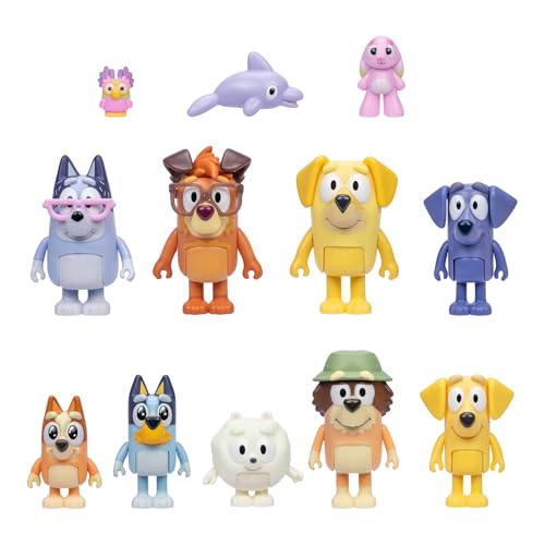 Bluey Figures Super Fan Collector Set – 12-Pack, Includes Chattermax, Grey Dancer, Lucky, Nana, Jean-Luc, Pom Pom, Grandad & More – Gift for Kids Ages 3+, Amazon Exclusive