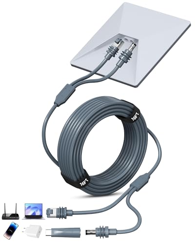 FlenKn 2 in 1 Starlink Mini Ethernet Cable, Starlink Mini Power Cord & RJ45 Cables, DC to USB C Replacement Adapter for Power Supply, Waterproof Mini Cable with Data Transfer-16.4 FT/5 M