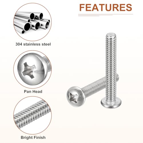 DTGN 1/4-20x1-3/4" Pan Head Machine Screws, 25Pcs 304 Stainless Steel, Phillips Drive, UNC Full Thread, Bright Finish, Screws Bolts Kit - Image 4